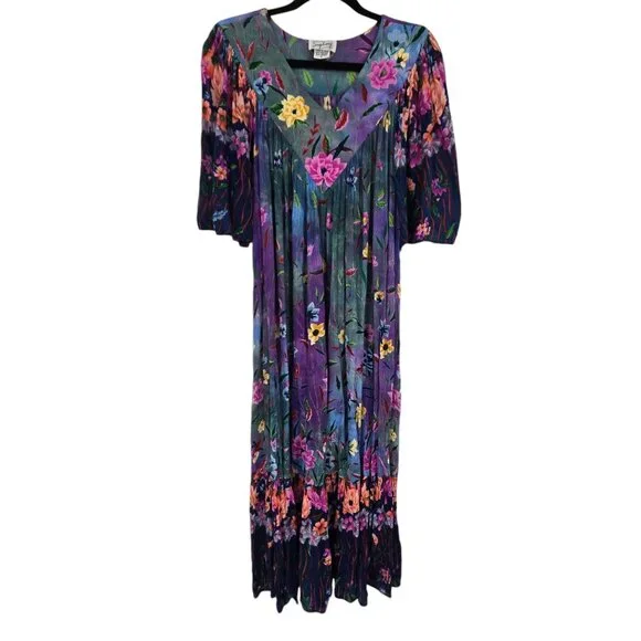 Styled by Saybury vintage small gauzy floral boho prairie short sleeve maxi - Picture 1 of 9